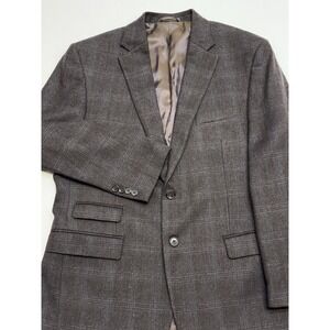 Lauren Ralph Lauren Brown w/Blue Windowpane Plaid Wool Flannel Tweed Blazer 42R